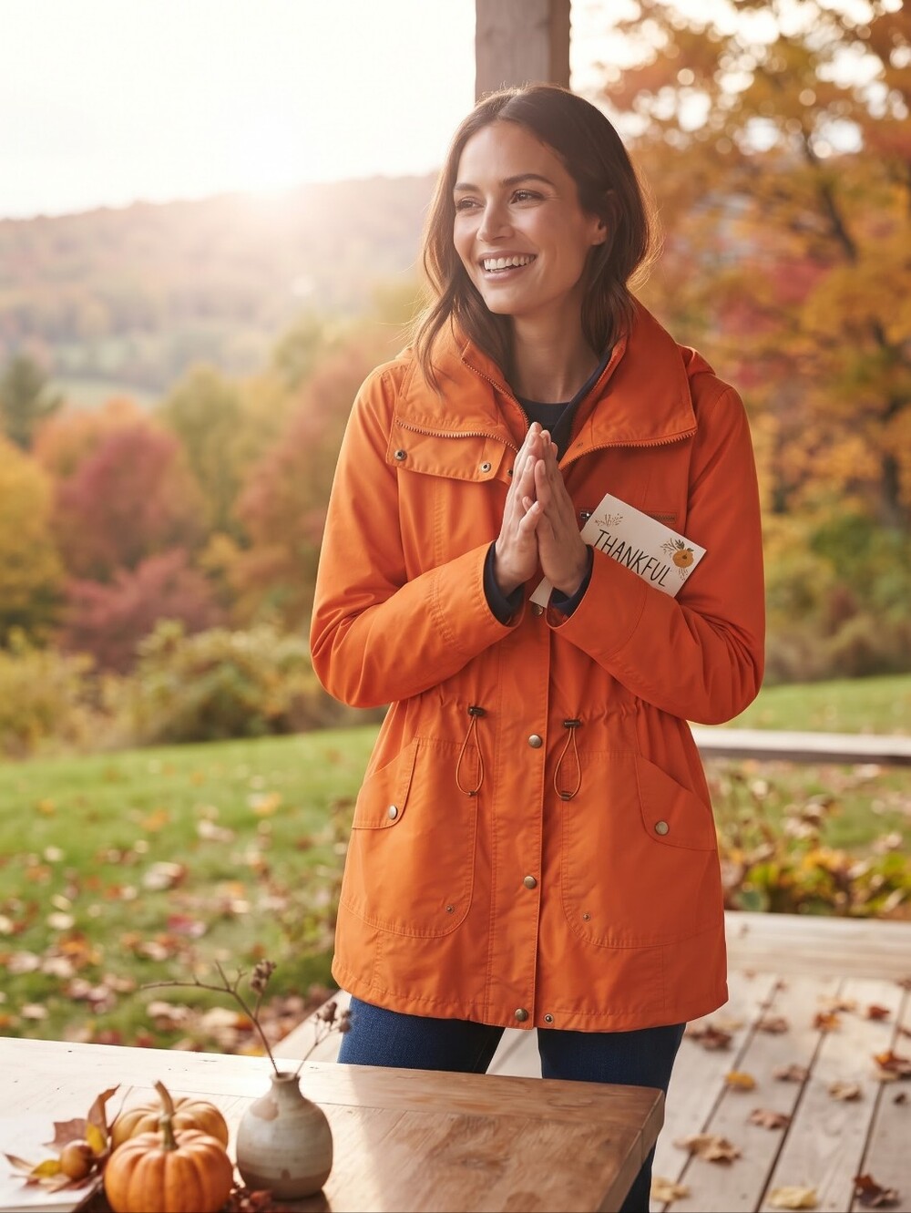 Lands End Orange Lightweight Anorak Hood Utility Jacket Gorpcore Raincoat S